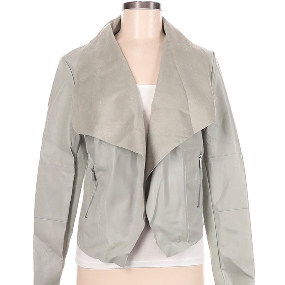 Bagatelle Faux Leather Drape-Front Jacket Grey Small biker - Picture 1 of 8
